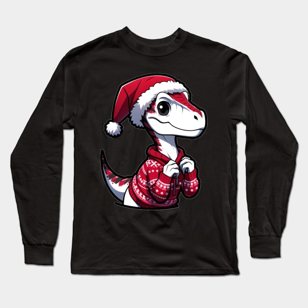 Christmas Dinosaur Velociraptor Long Sleeve T-Shirt by OddHouse